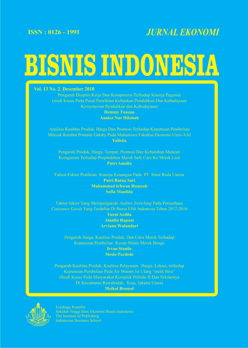 					View Vol. 13 No. 2 (2018): Jurnal Ekonomi Bisnis Indonesia
				